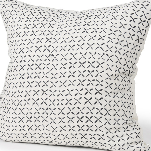 22" Cream And Black Geometric Linen Throw Pillow Cover with Embroidery - 880024637754