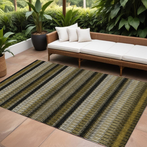 8' X 10' Brown Ivory And Black Striped Washable Indoor Outdoor Area Rug - 608219341657