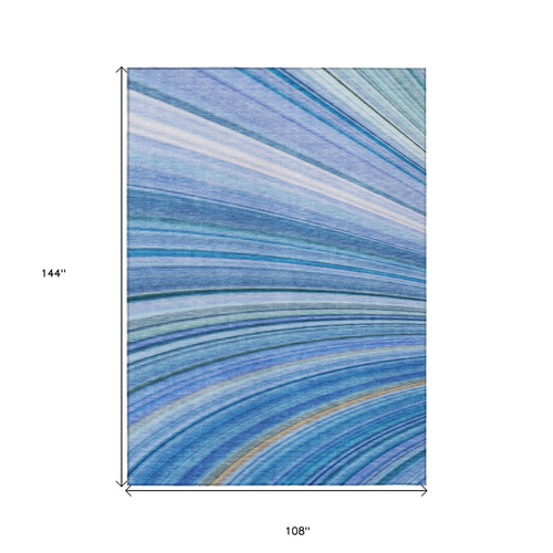 9' X 12' Denim Blue And Sky Blue Abstract Washable Indoor Outdoor Area Rug