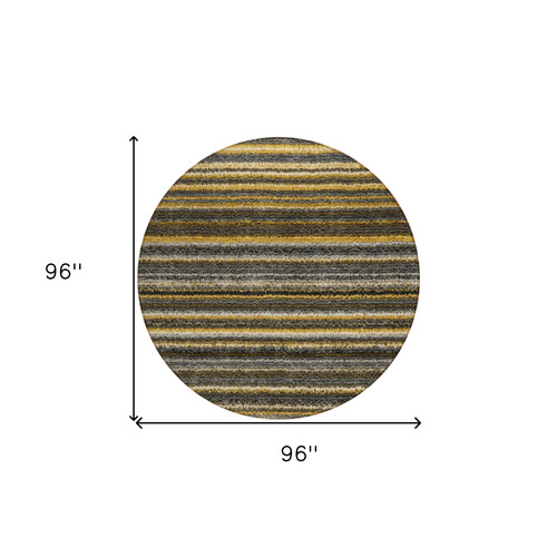 8' Gold Beige And Wheat Round Striped Washable Indoor Outdoor Area Rug - 608219324254
