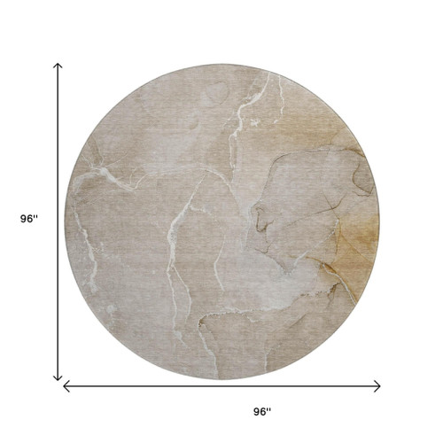8' Beige And Ivory Abstract Washable Round Rug With UV Protection - 880016604757