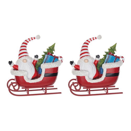 Santa Gnome in Sleigh Figurine 