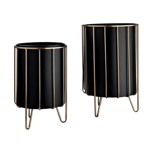 Set of Two Black Metal 20 Ounce Round Pot Planters - 880024873855