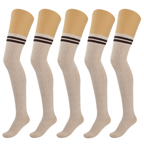 5 Pairs Over-the-Knee Thigh-High Cotton Socks for Women - 742137052285
