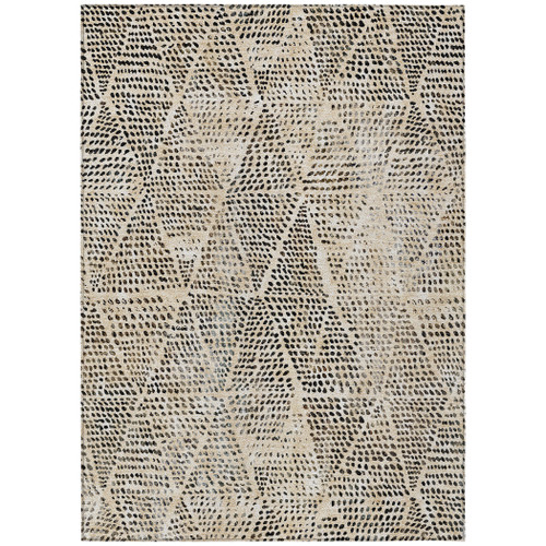 9' X 12' Beige Ivory And Black Geometric Washable Indoor Outdoor Area Rug - 608219342807