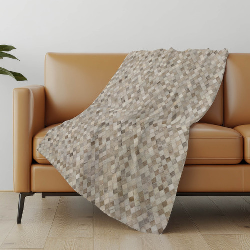 50" X 70" Gray Beige And Ivory Geometric Microfiber Plush Throw Blanket - 880016713046