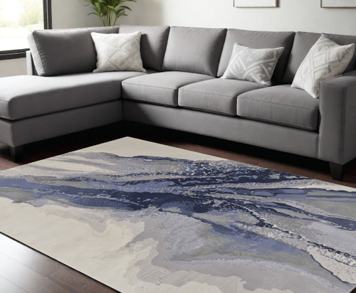 12' x 15' Gray and Ivory Abstract Power Loom Area Rug - 606114915126