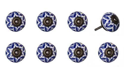 Set of Eight Blue And White Ceramic And Metal Drawer Pull Knobs - 608219004729