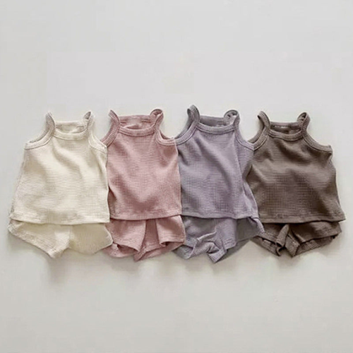 Baby Quality Waffle Knitted Fabric Sling Shirt Combo Shorts Sets - 716252313125