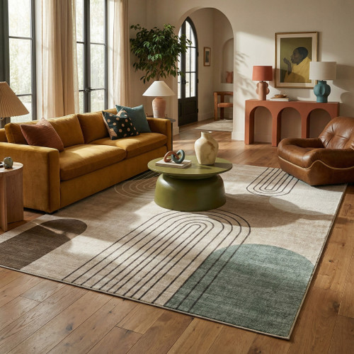 4' X 6' Beige Brown and Green Abstract Area Rug - 880024723006