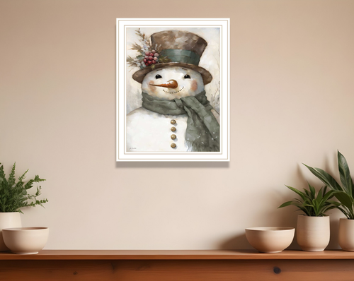 Old World Frosty The Snowman White Framed Wall Art - 880016839432