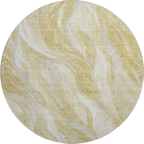 8' Gold And Ivory Abstract Washable Round Rug With UV Protection - 880016556858