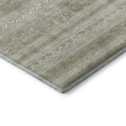 8' Khaki And Ivory Southwestern Washable Round Rug With UV Protection - 880024562711