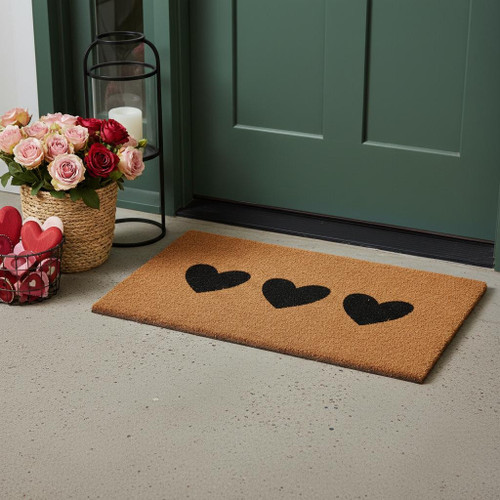 24" X 36" Brown And Black Three Hearts Outdoor Coir Door Mat - 880024501352