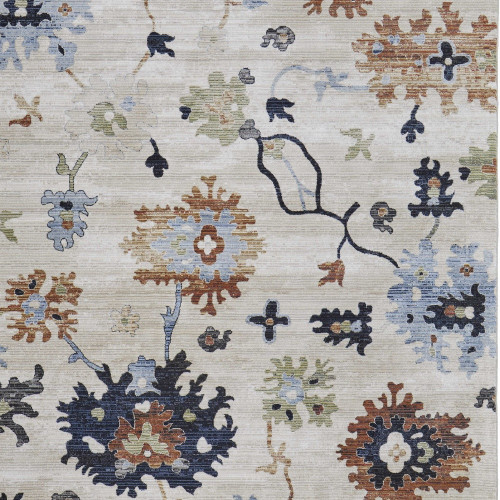 9' X 13' Ivory Red and Blue Floral Power Loom Area Rug - 608219386726