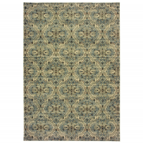 Homeroots Home Decor 10' x 13' Ivory and Blue Geometric Area Rug