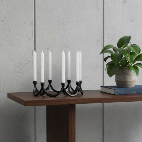 4" Black Abstract Metal Tabletop Candelabra Candle Holder - 880024629063