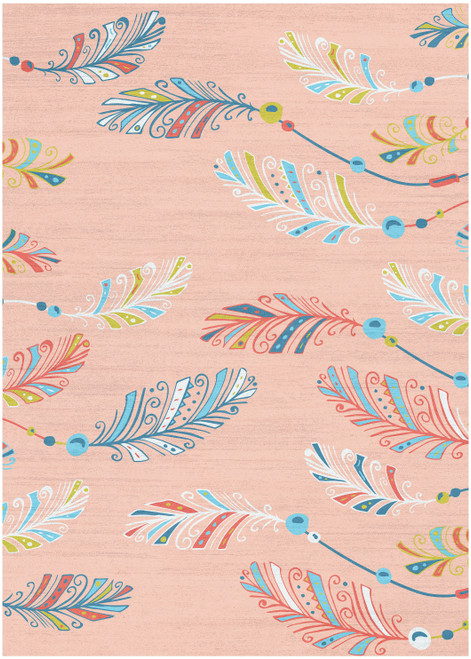 5' X 7' Coral And Aqua Feathers Youthful Washable Area Rug - 880024935638