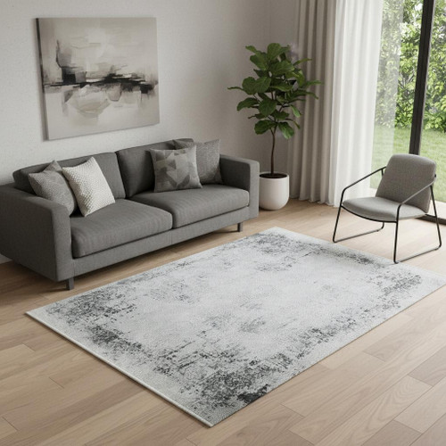 5' X 8' Gray And White Abstract Distressed Area Rug With Fringe - 880024943589