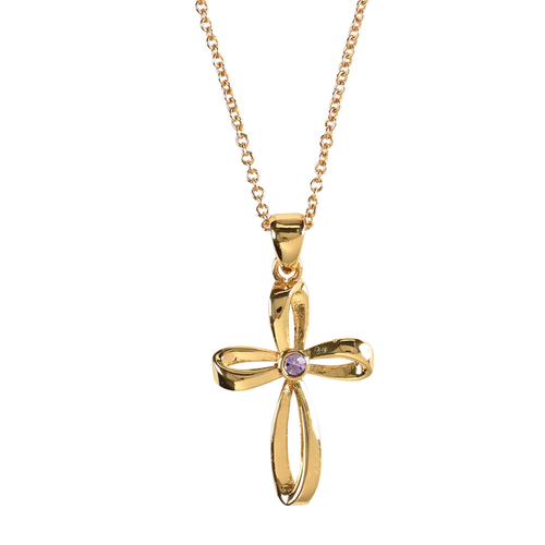 Necklace June Gold Cross Violet Crystal - 603799749442