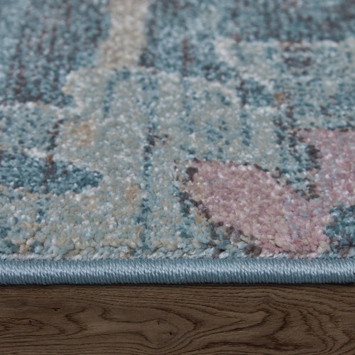 9' X 12' Blue Ivory And Pink Abstract Distressed Area Rug - 880016562293