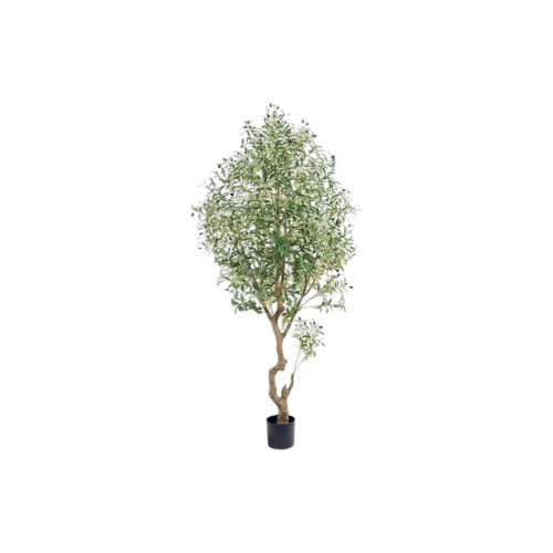 87" Green Artificial Olive Tree In Cylindrical Black Cement Pot - 880016680522