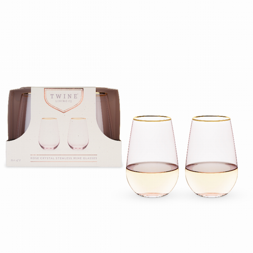 Rose Crystal Stemless Wine Glass Set By Twine - 842094161645