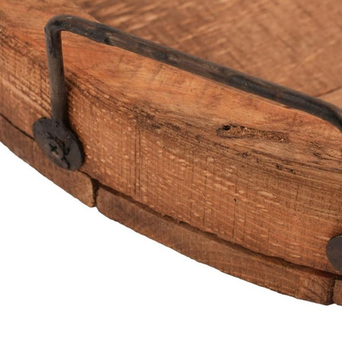 15" Natural Solid Wood Handmade Round Serving Tray With Handles - 880024761657