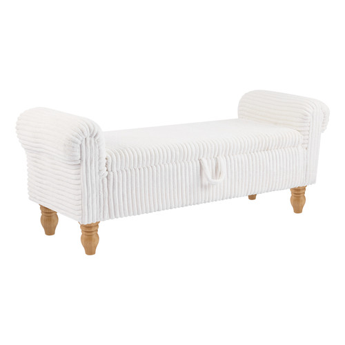 55" White and Brown Corduroy and Solid Wood Upholstered Storage Bench With Flip Top - 880016534009