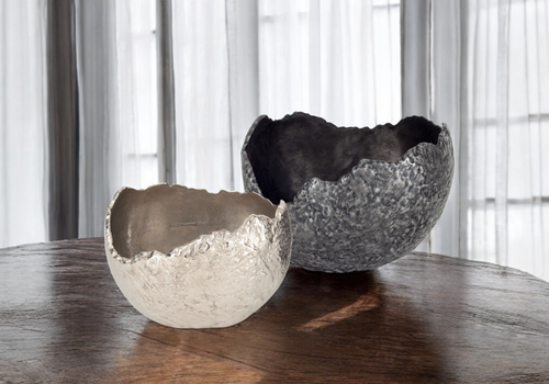 Set of Two Gray And Silver Aluminum Decorative Bowls - 608219083847