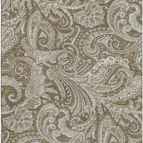 9' X 12' Chocolate And Ivory Paisley Washable Area Rug With UV Protection - 880024530116
