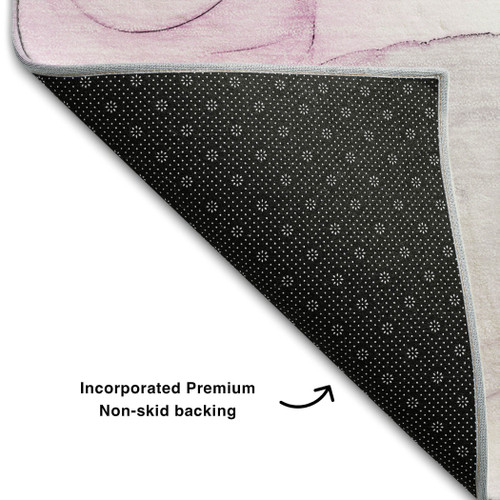 8' Pink And Ivory Abstract Washable Round Rug With UV Protection - 880024551715