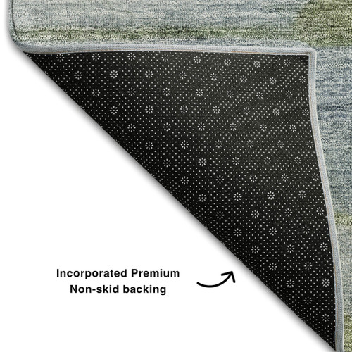 10' X 14' Blue Ivory And Gold Floral Washable Area Rug With UV Protection - 880016752014