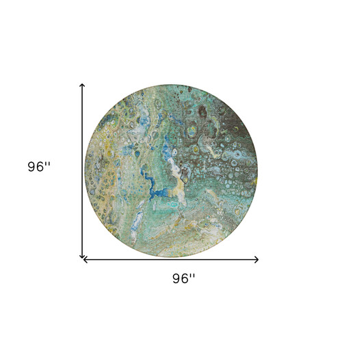 8' Teal Blue Lime Green And Green Round Abstract Washable Indoor Outdoor Area Rug - 608219149819