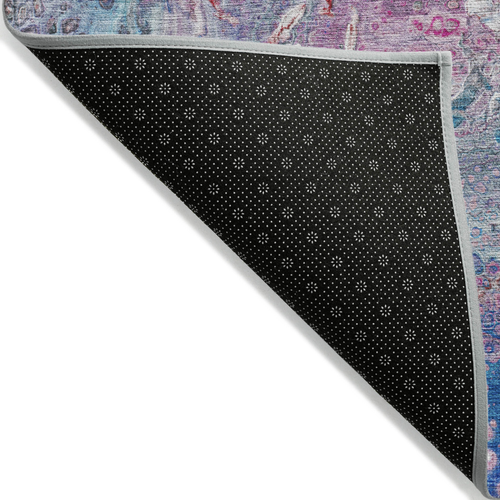9' X 12' Sky Blue And Purple Abstract Washable Indoor Outdoor Area Rug