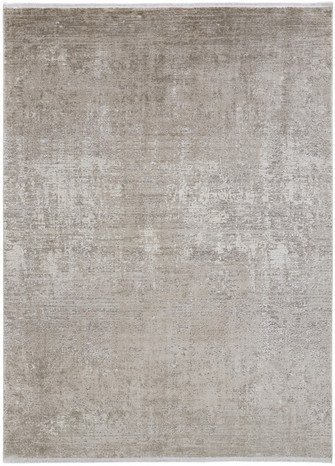 10' X 13' Tan Ivory And Gray Abstract Power Loom Distressed Area Rug With Fringe - 606114114154