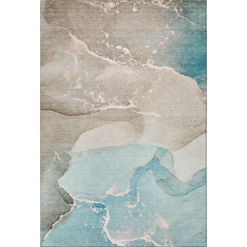 10' X 14' Teal Beige And Ivory Abstract Washable Area Rug With UV Protection - 880024769714