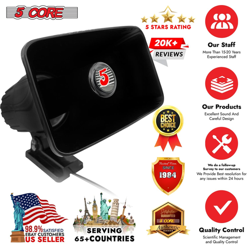 PA Speaker 5 x 8" 65W Bull Horn Loud Audio Outdoor Speakers System 8Ohm Reflex Megaphone - 810047169345
