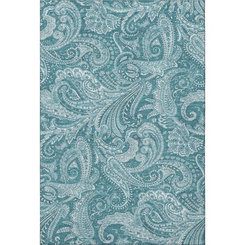 5' X 8' Turquoise And Ivory Paisley Washable Area Rug With UV Protection - 880024544298