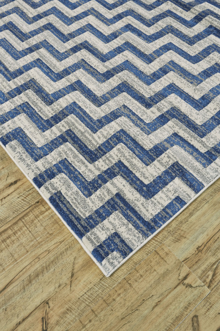 10' X 13' Blue and Gray Chevron Power Loom Area Rug - 608219209872