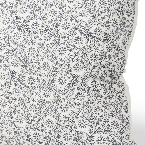 22" Cream And Indigo Botanical Linen Throw Pillow Cover with Embroidery - 880024829524