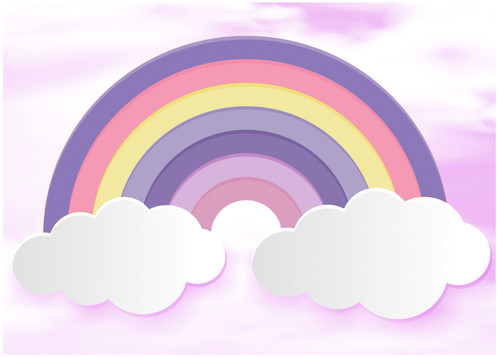 4' X 5' Ivory Pink And Purple Rainbows Youthful Washable Area Rug - 880016580082