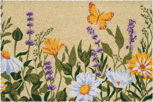 24" X 36" Brown Green And Orange Floral Outdoor Coir Door Mat - 880024687018