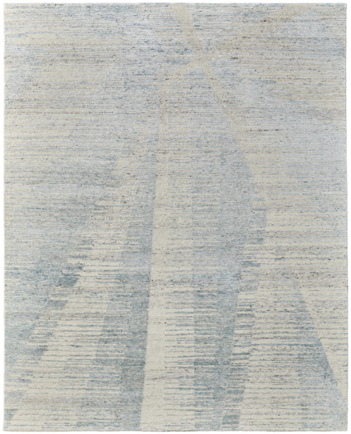 9' X 13' Blue Ivory And Silver Abstract Hand Knotted Distressed Area Rug - 608219325053