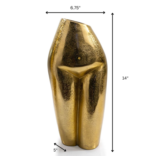14" Gold Cast Aluminum Female Form Table Vase - 880016601091
