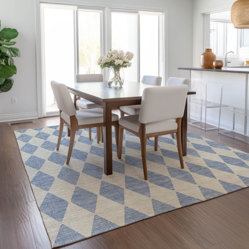 10' X 14' Sky Blue And Ivory Geometric Washable Indoor Outdoor Area Rug