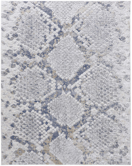10' X 13' Gray Silver And Blue Geometric Area Rug - 608219114459