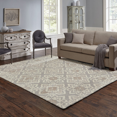 8' X 10' Gray And Sand Wool Geometric Hand Tufted Area Rug - 608219329365