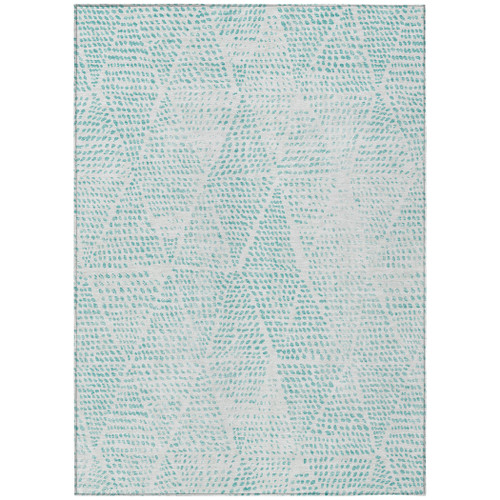 10' X 14' Aqua And Ivory Geometric Washable Indoor Outdoor Area Rug - 608219363628