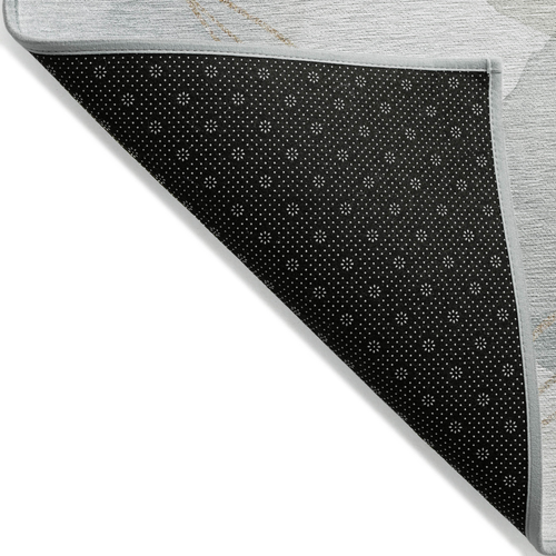 8' Round Ivory Blue and Gray Round Abstract Washable Non Skid Indoor Outdoor Area Rug - 608219059347